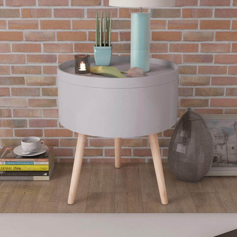 Side Table with Serving Tray Round Grey