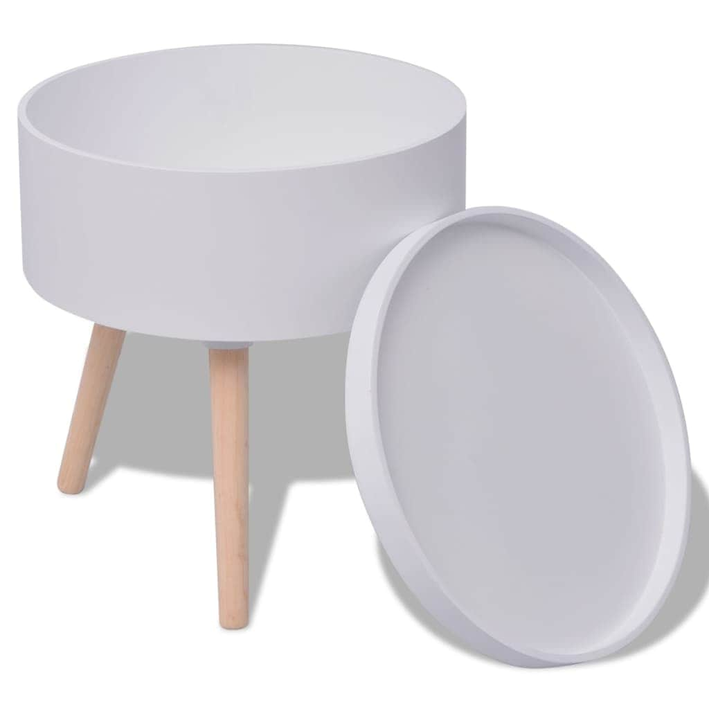 Side Table with Serving Tray Round  White