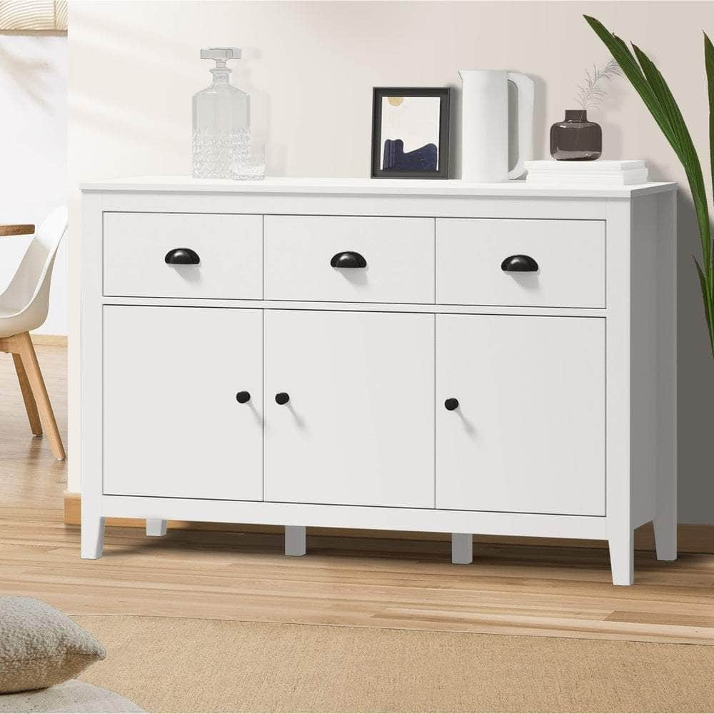 Sideboard Buffet Storage Cabinet 3 Doors Cupboard Pantry Kitchen White