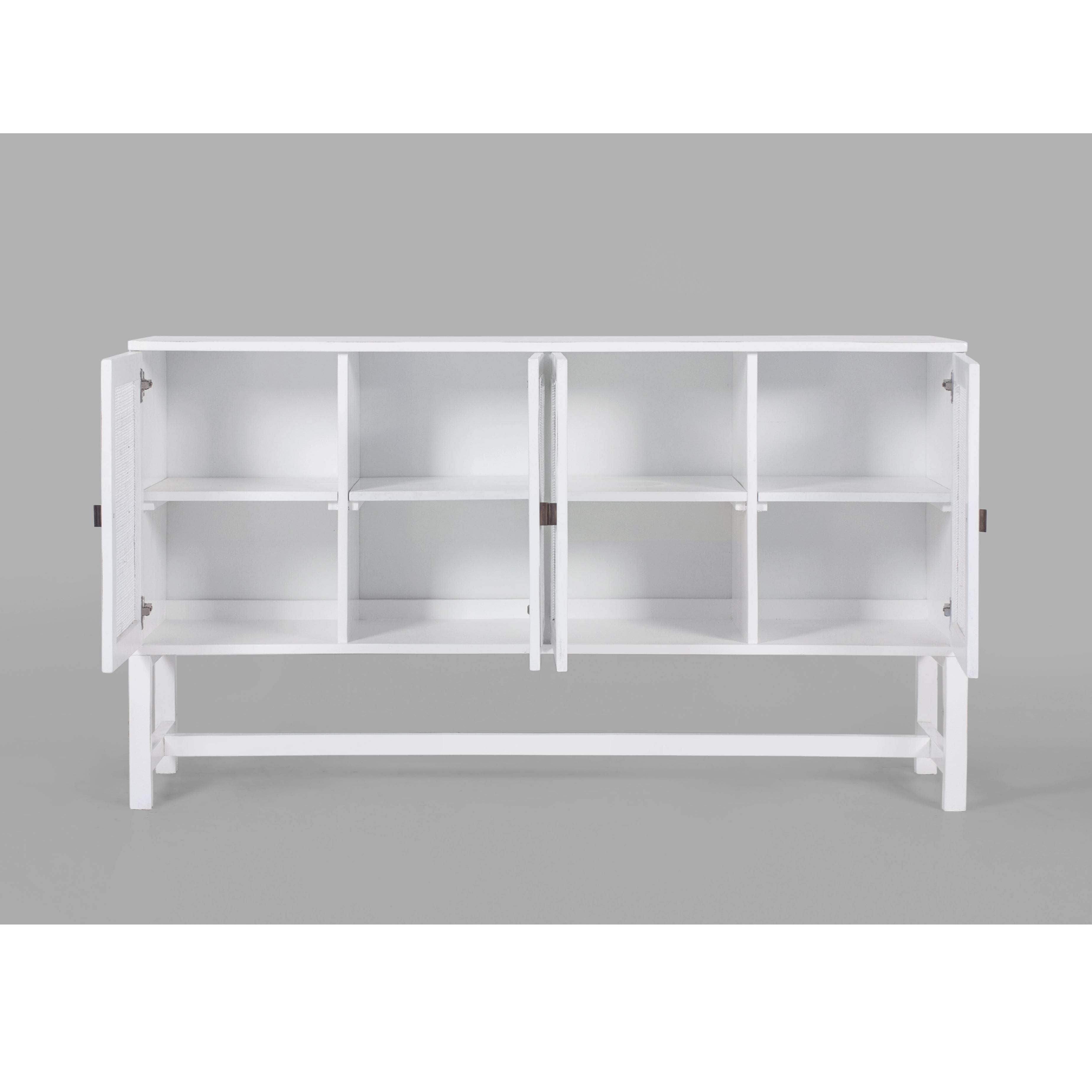 Sideboard Buffet Table 160Cm 4 Door Mindi Wood Rattan - White