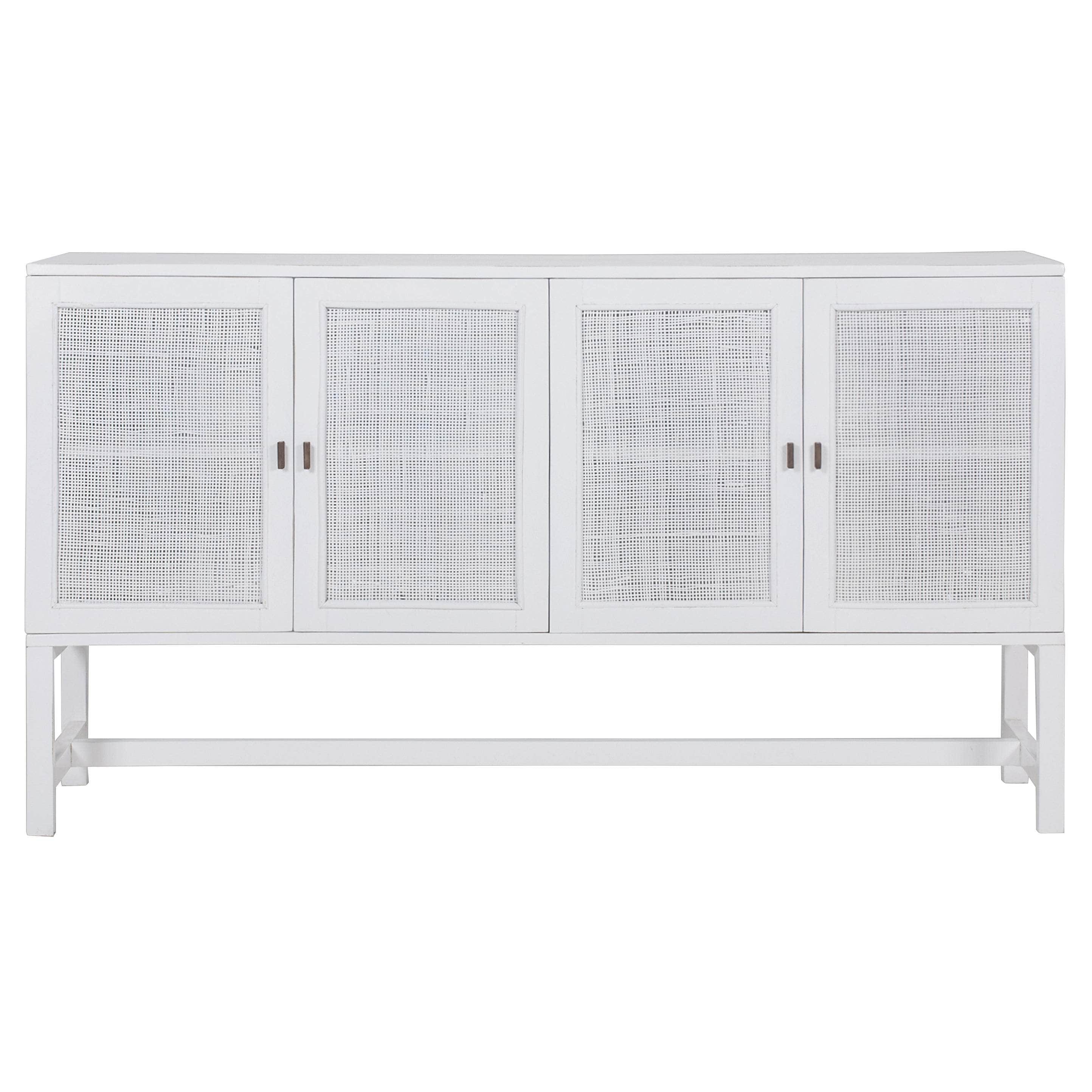 Sideboard Buffet Table 160Cm 4 Door Mindi Wood Rattan - White