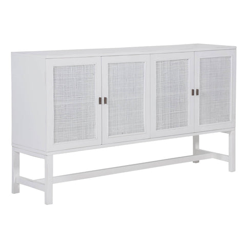 Sideboard Buffet Table 160Cm 4 Door Mindi Wood Rattan - White