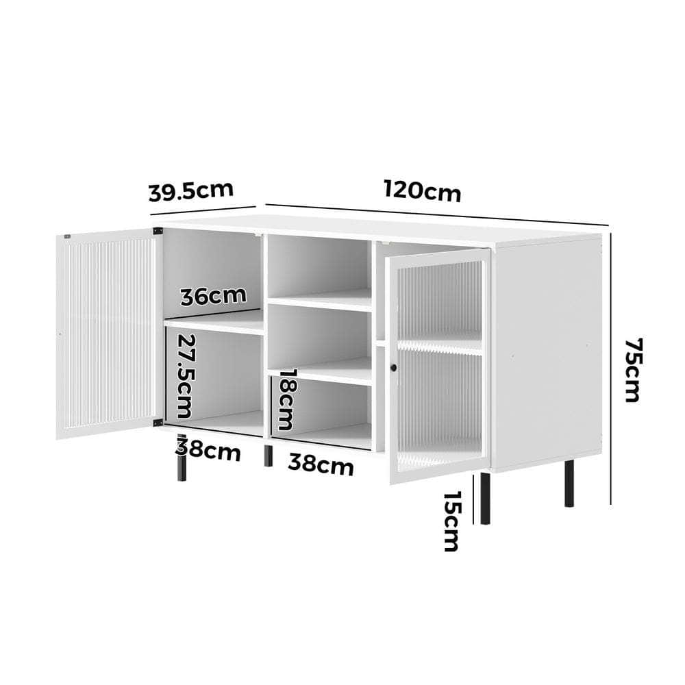 Sideboard Buffet Tempered Glass Door 2 Drawers White