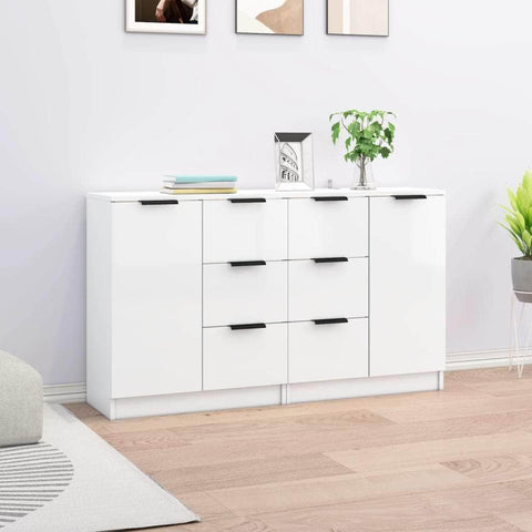 Sideboards 2 pcs High Gloss White Engineered Wood