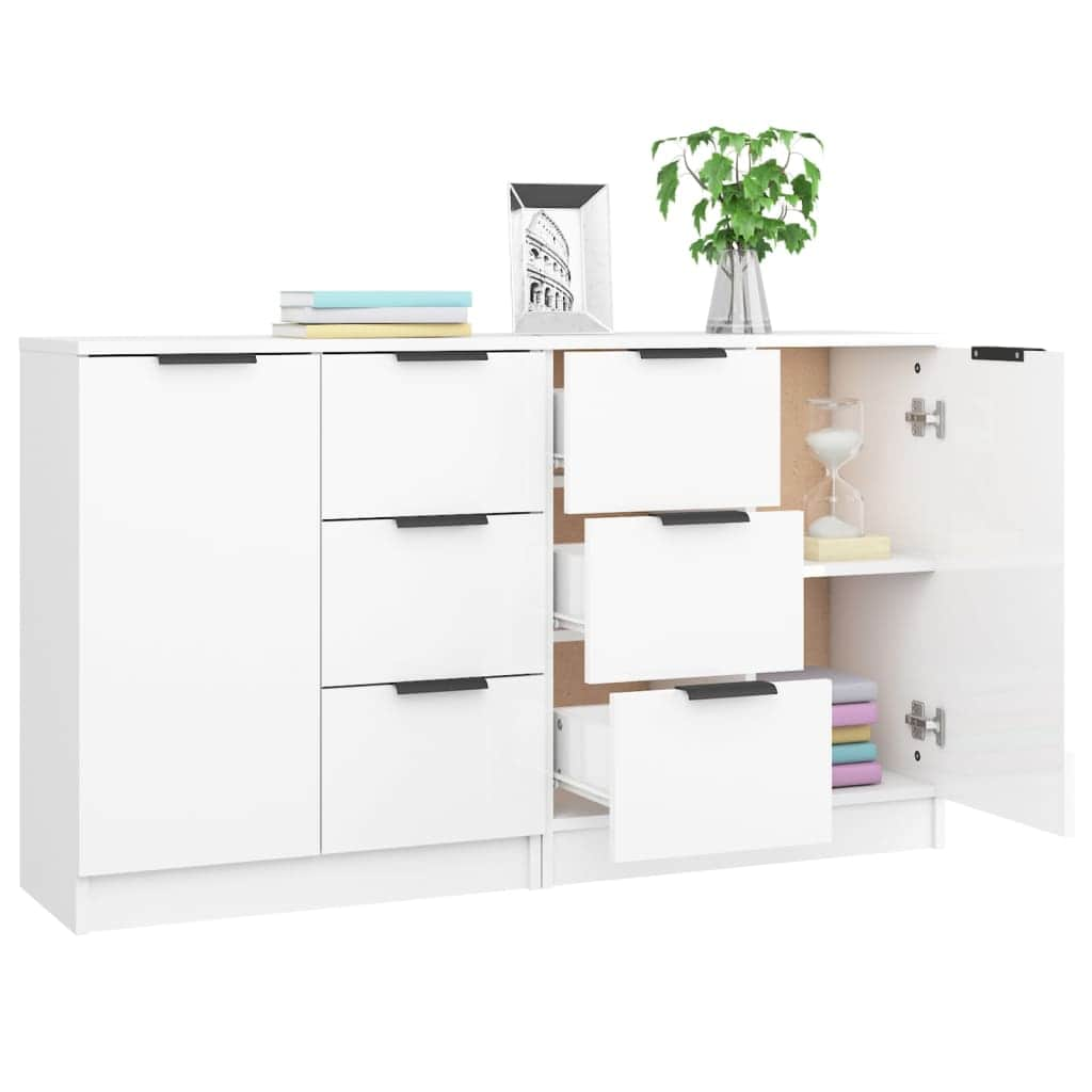 Sideboards 2 pcs High Gloss White Engineered Wood