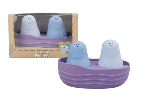 Silicone Two Penguins Bath Boat Purple