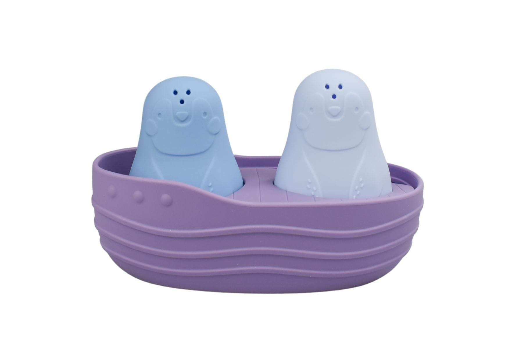 Silicone Two Penguins Bath Boat Purple