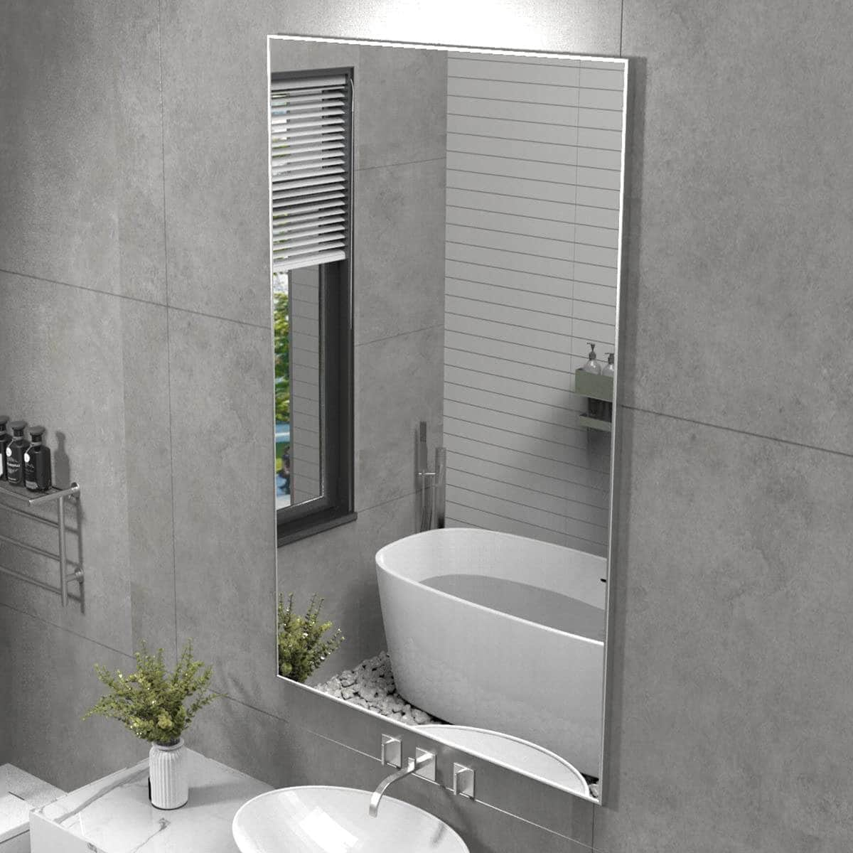 Silver Wall-Mounted Mirror For Bedroom And Bathroom (91 X 61Cm)