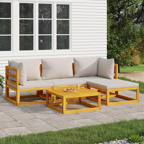 Silvery Serenity Soiree: 5-Piece Solid Wood Garden Lounge Set