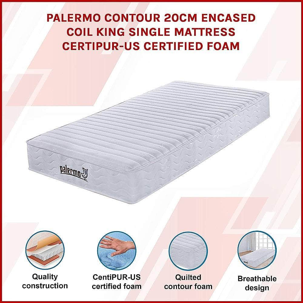 Simple Deals Contour 20cm Encased Coil King Single Mattress CertiPUR-US Certified Foam