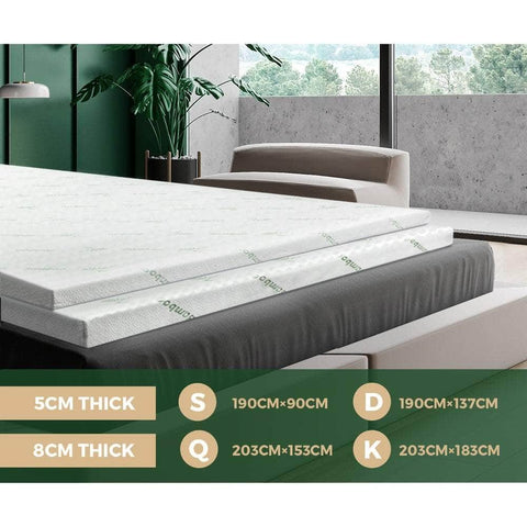 Simple Deals Memory Foam Mattress Topper Cool Gel Bed Bamboo Cover 7-Zone 5CM Queen/King