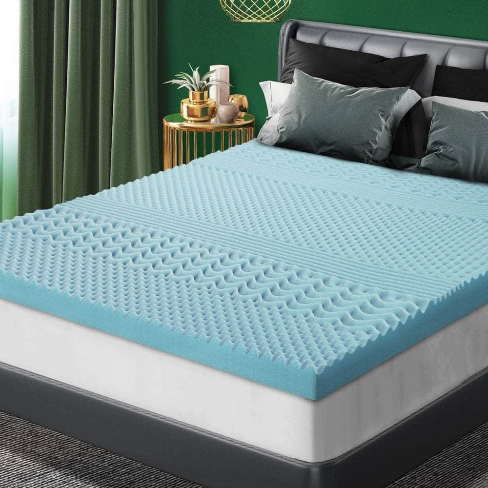 Simple Deals Memory Foam Mattress Topper Cool Gel Bed Bamboo Cover 7-Zone 5CM Queen/King