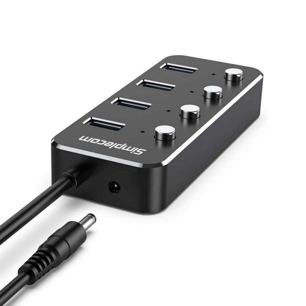 Simplecom Aluminium 4-Port Usb 3.0 Hub With Individual Switches And Power Adapter