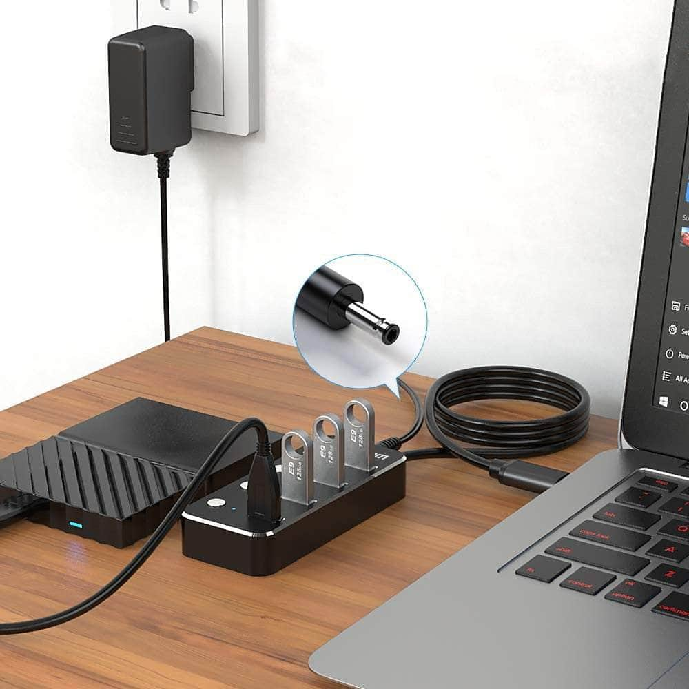 Simplecom Aluminium 4-Port Usb 3.0 Hub With Individual Switches And Power Adapter