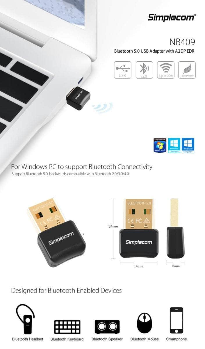 Simplecom NB409 USB Bluetooth 5.0 Adapter Wireless Dongle