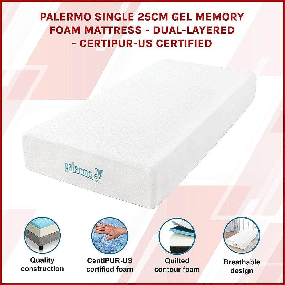 Single 25Cm Gel Memory Foam Mattress - Dual-Layered