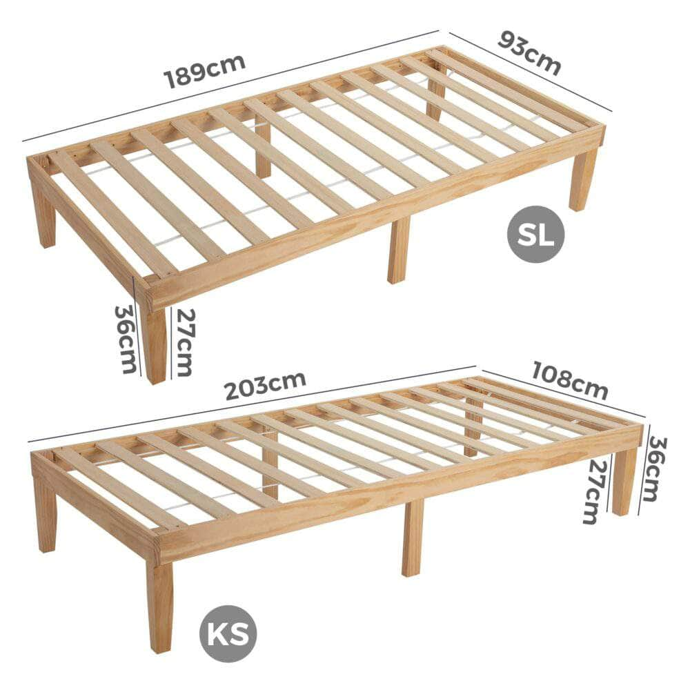 Single Size Warm Wooden Natural Bed Base Frame â€“ King Single