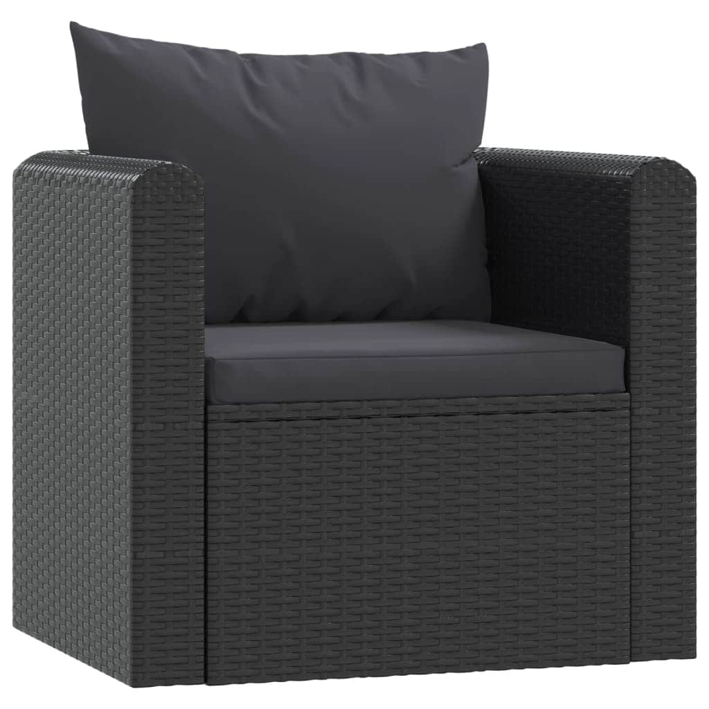 Single Sofa with Cushions Poly Rattan Black