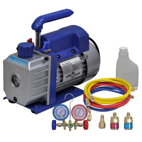 Single Stage Vacuum Pump with 2-Way Manifold Gauge Set