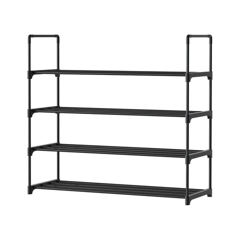 Sleek 4-Tier Shoe Rack - 16 Pairs Stackable Black