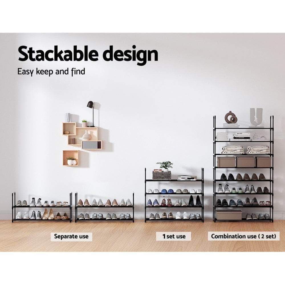 Sleek 4-Tier Shoe Rack - 16 Pairs Stackable Black