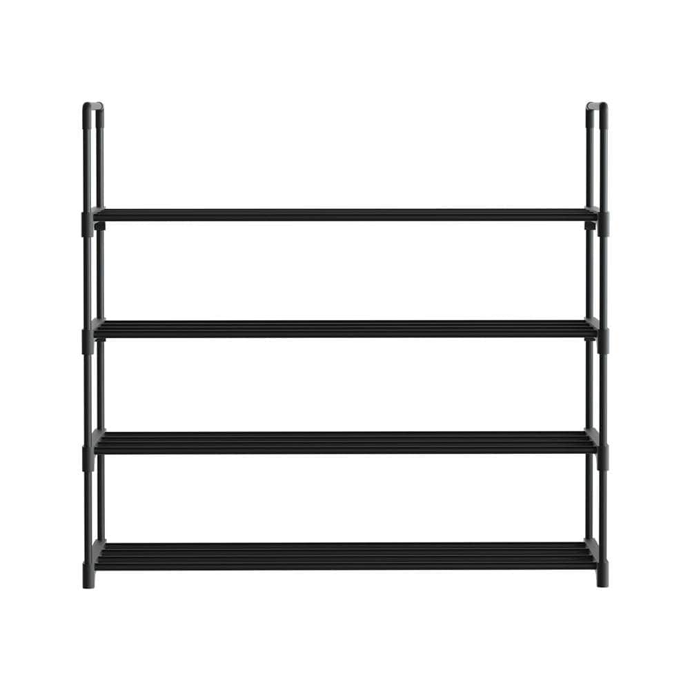 Sleek 4-Tier Shoe Rack - 16 Pairs Stackable Black