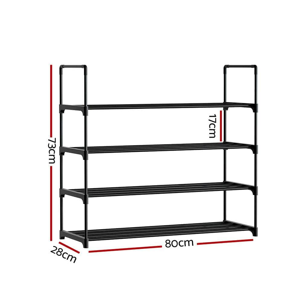 Sleek 4-Tier Shoe Rack - 16 Pairs Stackable Black