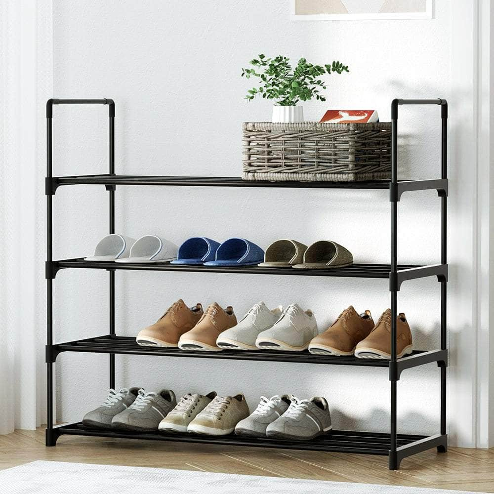 Sleek 4-Tier Shoe Rack - 16 Pairs Stackable Black