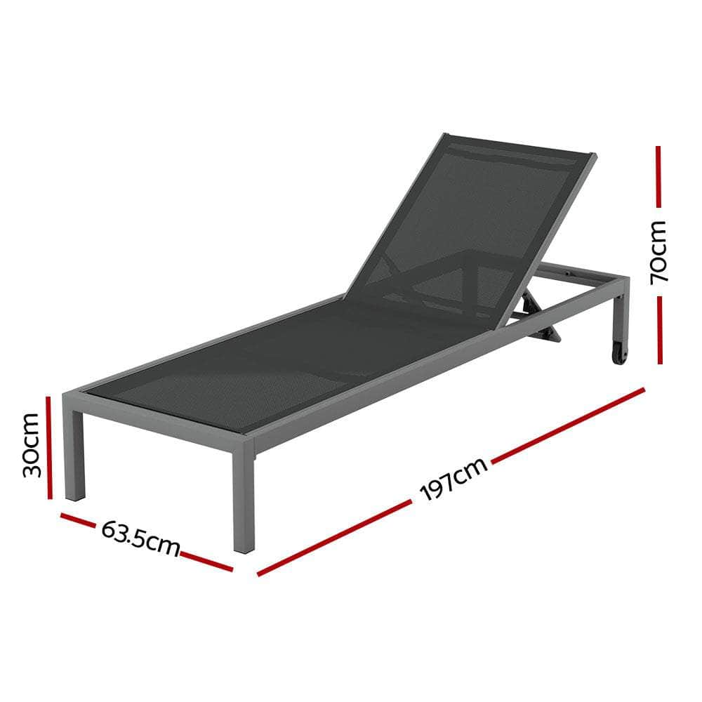 Sleek Aluminium Sun Lounge with Wheels - Folding