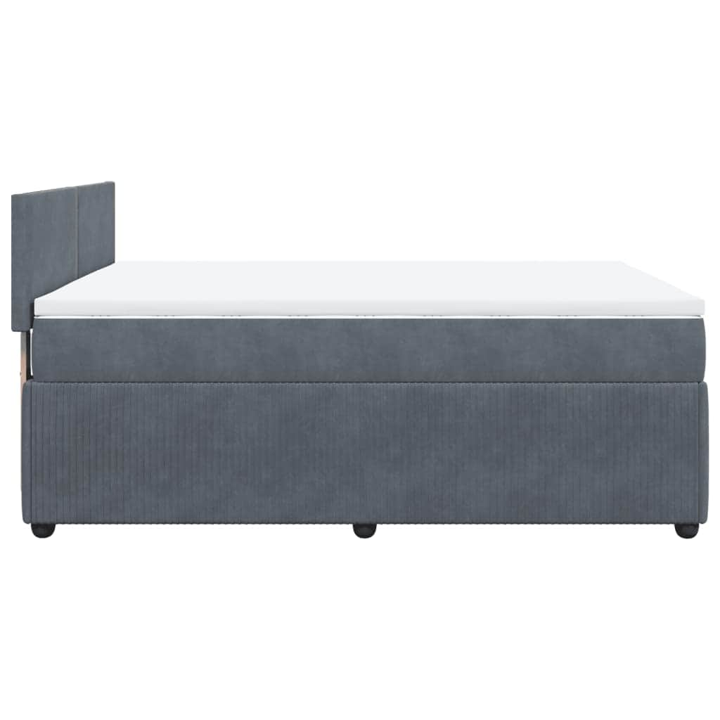 Sleek and Comfortable Dark Grey Double Velvet Box Spring Bed with Mattress