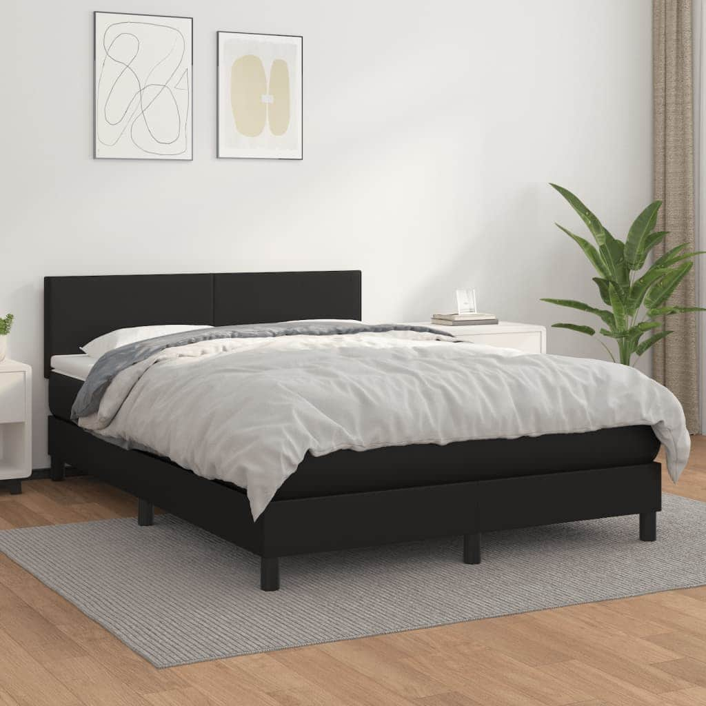 Sleek and Stylish Black Queen Size Box Spring Bed with Mattress