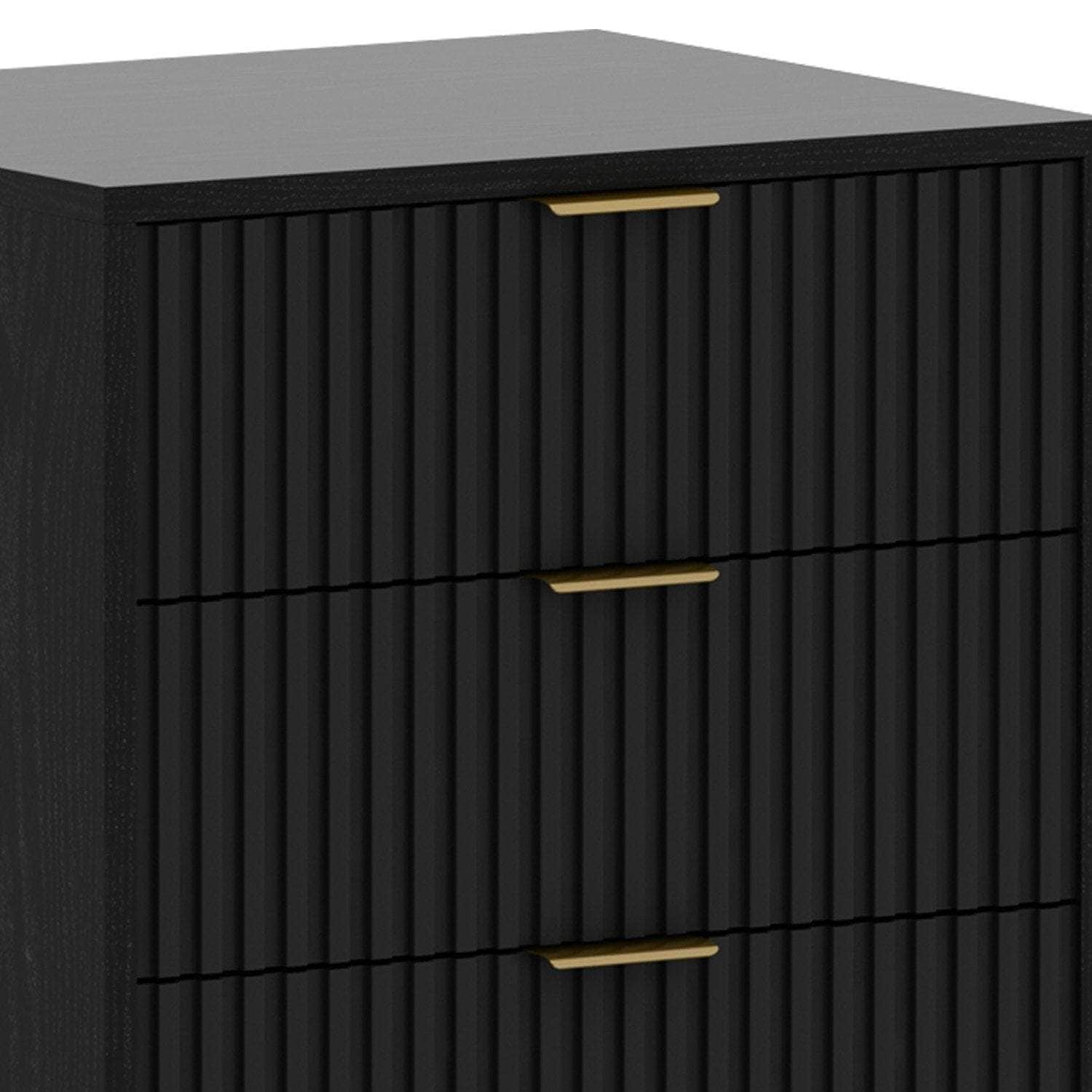 Sleek Black Bedside Table with 3 Handy Drawers