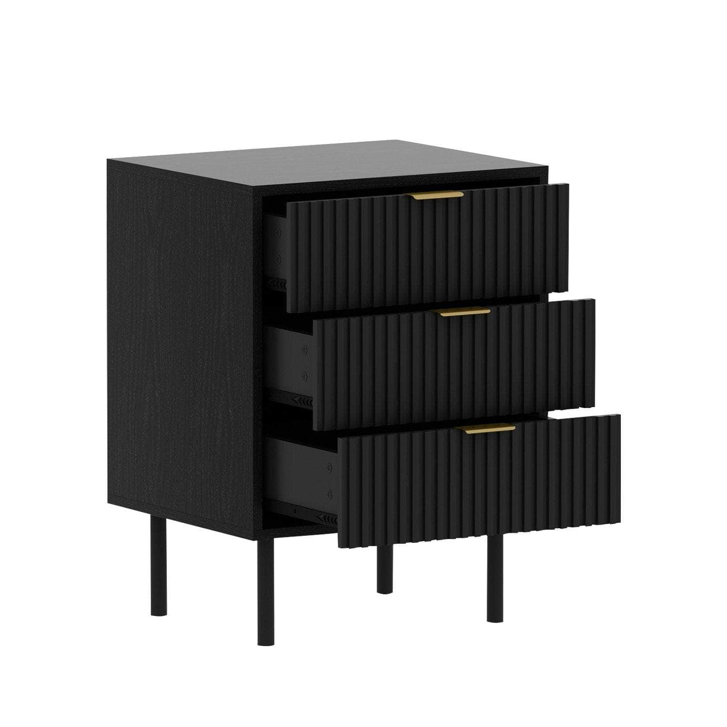 Sleek Black Bedside Table with 3 Handy Drawers