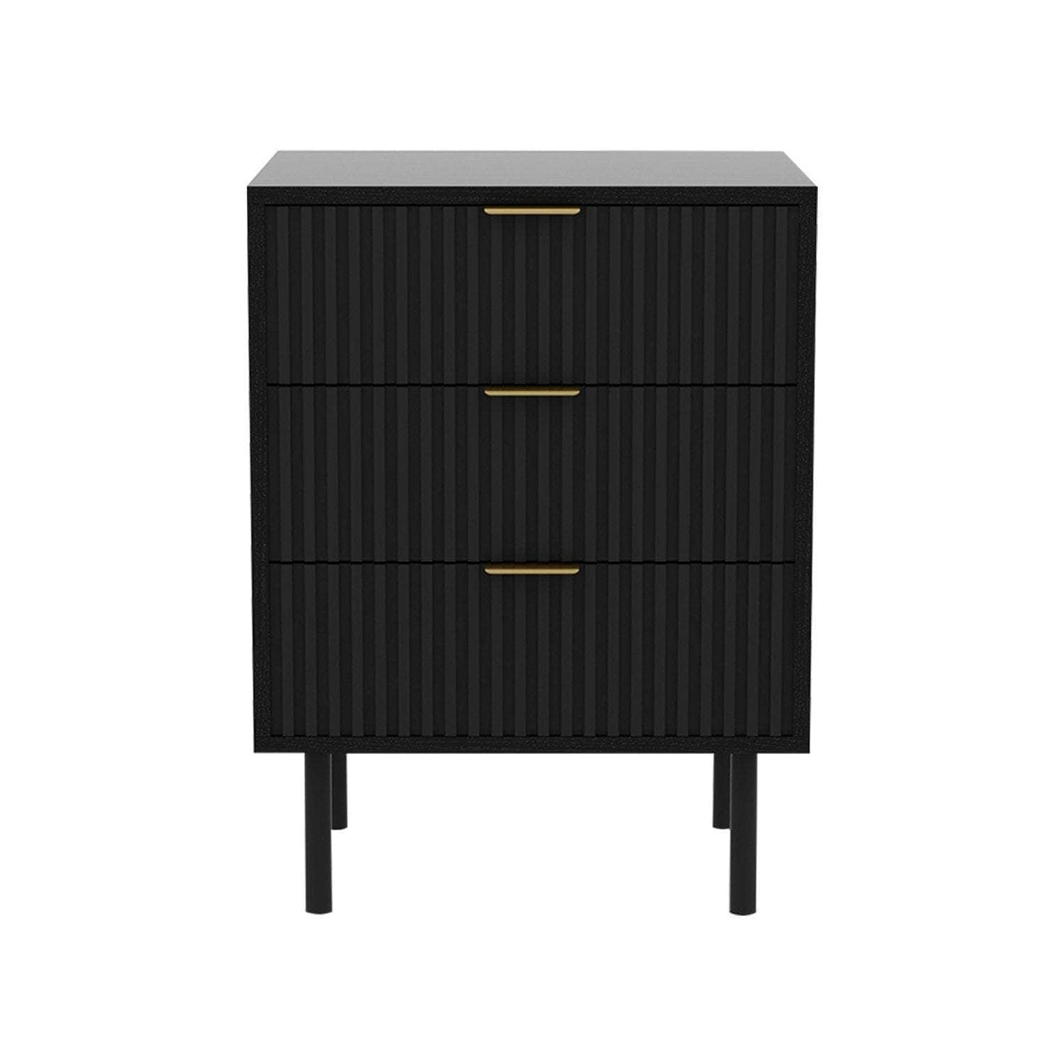 Sleek Black Bedside Table with 3 Handy Drawers