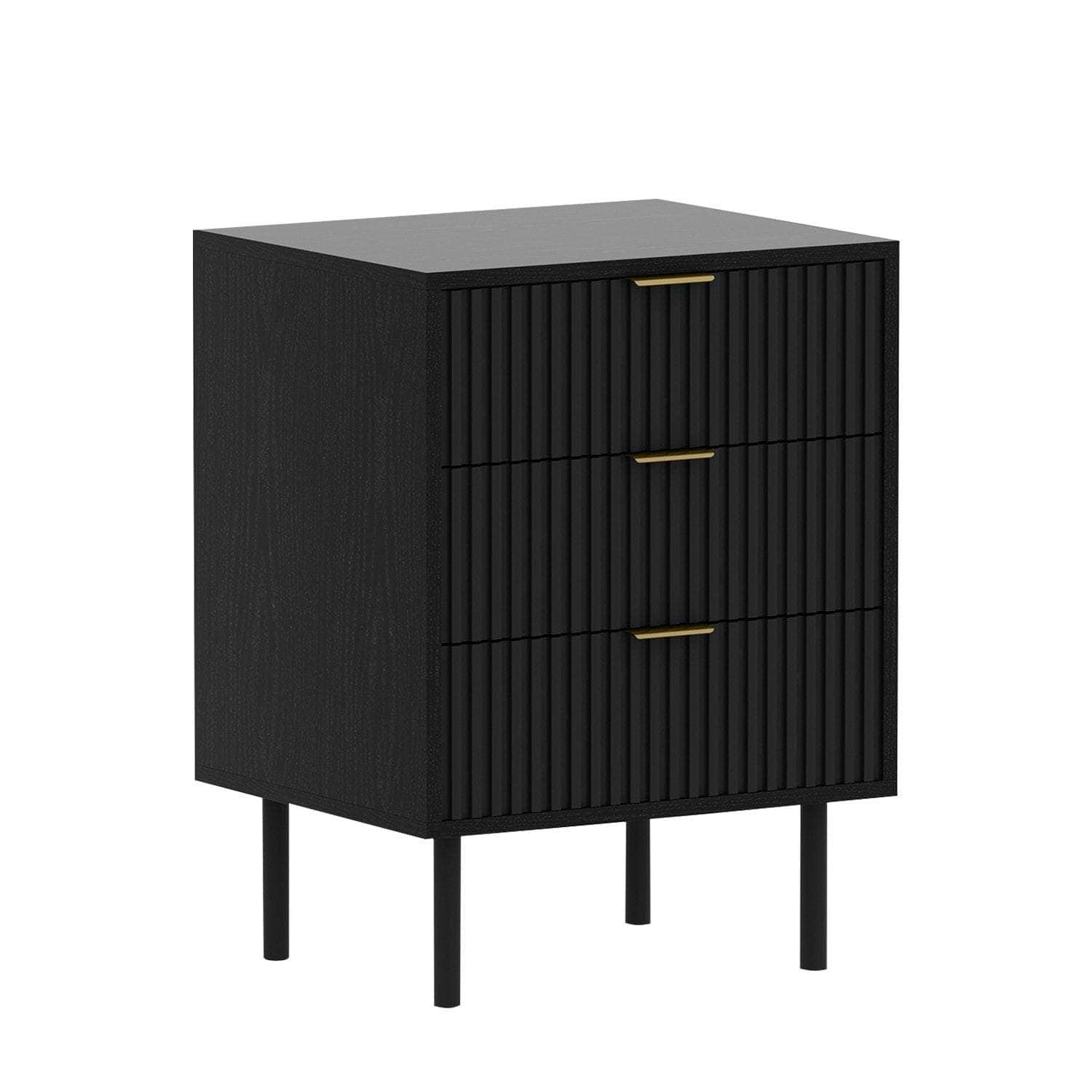 Sleek Black Bedside Table with 3 Handy Drawers