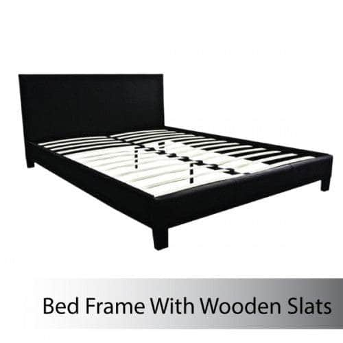 Sleek Black Leatherette Bed Frame Metal Slat Base