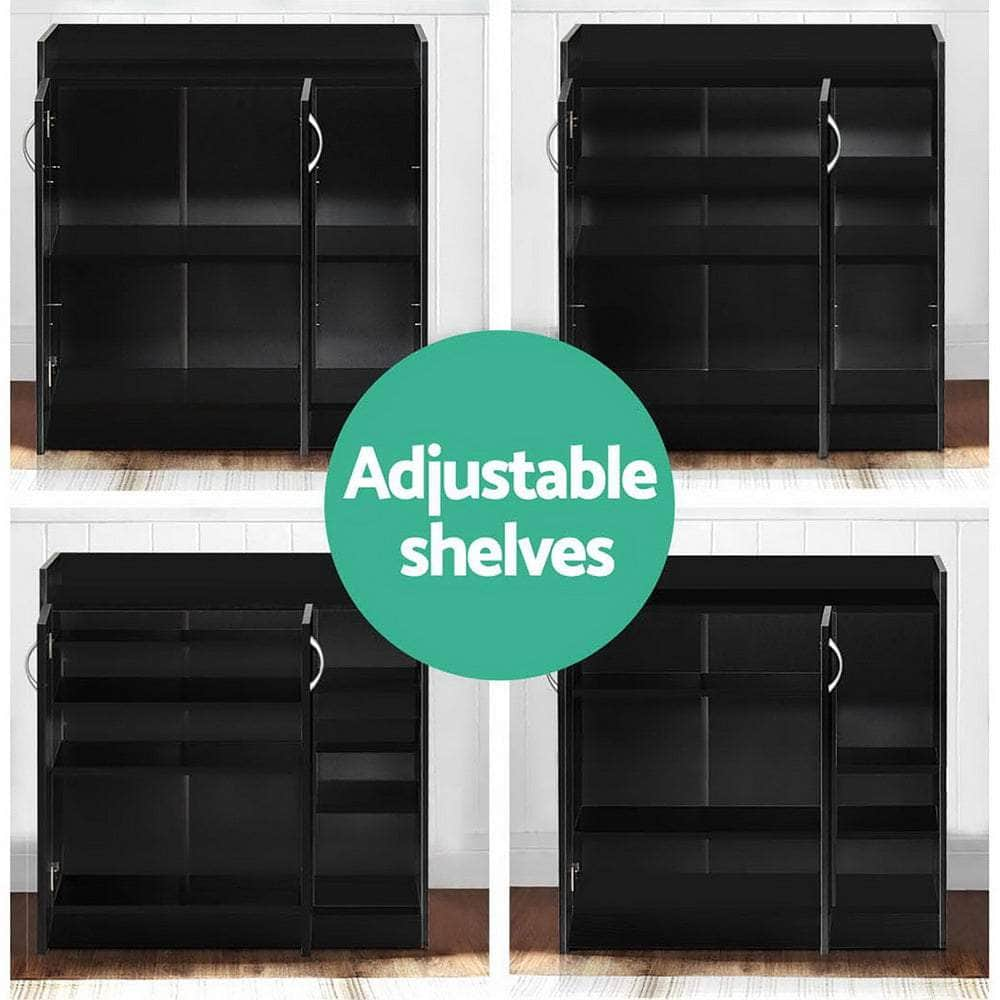 Sleek Black Shoe Rack Cabinet - 21 Pairs