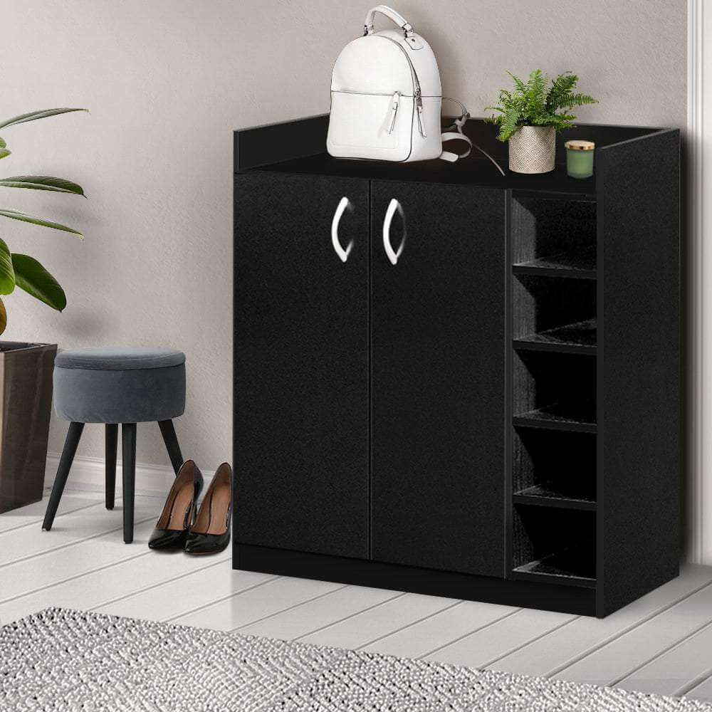 Sleek Black Shoe Rack Cabinet - 21 Pairs