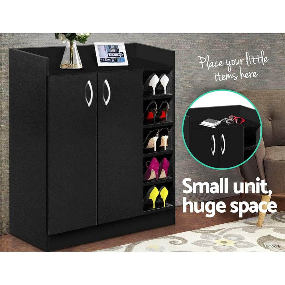 Sleek Black Shoe Rack Cabinet - 21 Pairs