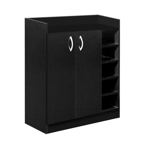 Sleek Black Shoe Rack Cabinet - 21 Pairs