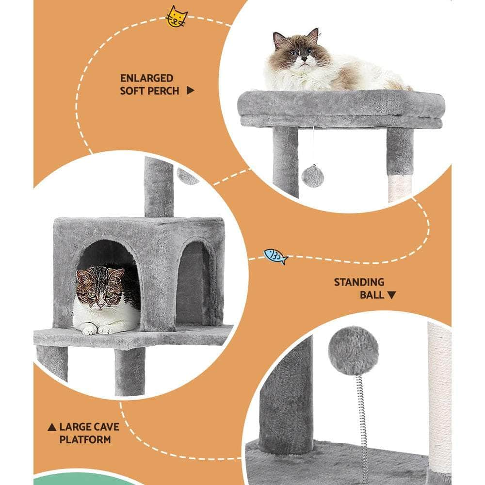 Sleek Cat Tree Tower with Scratching Posts - Grey 143cm