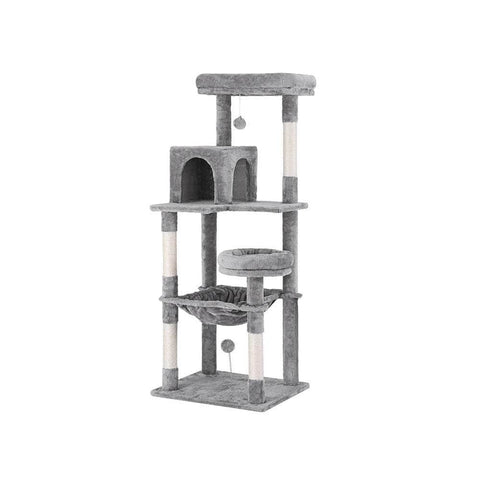 Sleek Cat Tree Tower with Scratching Posts - Grey 143cm