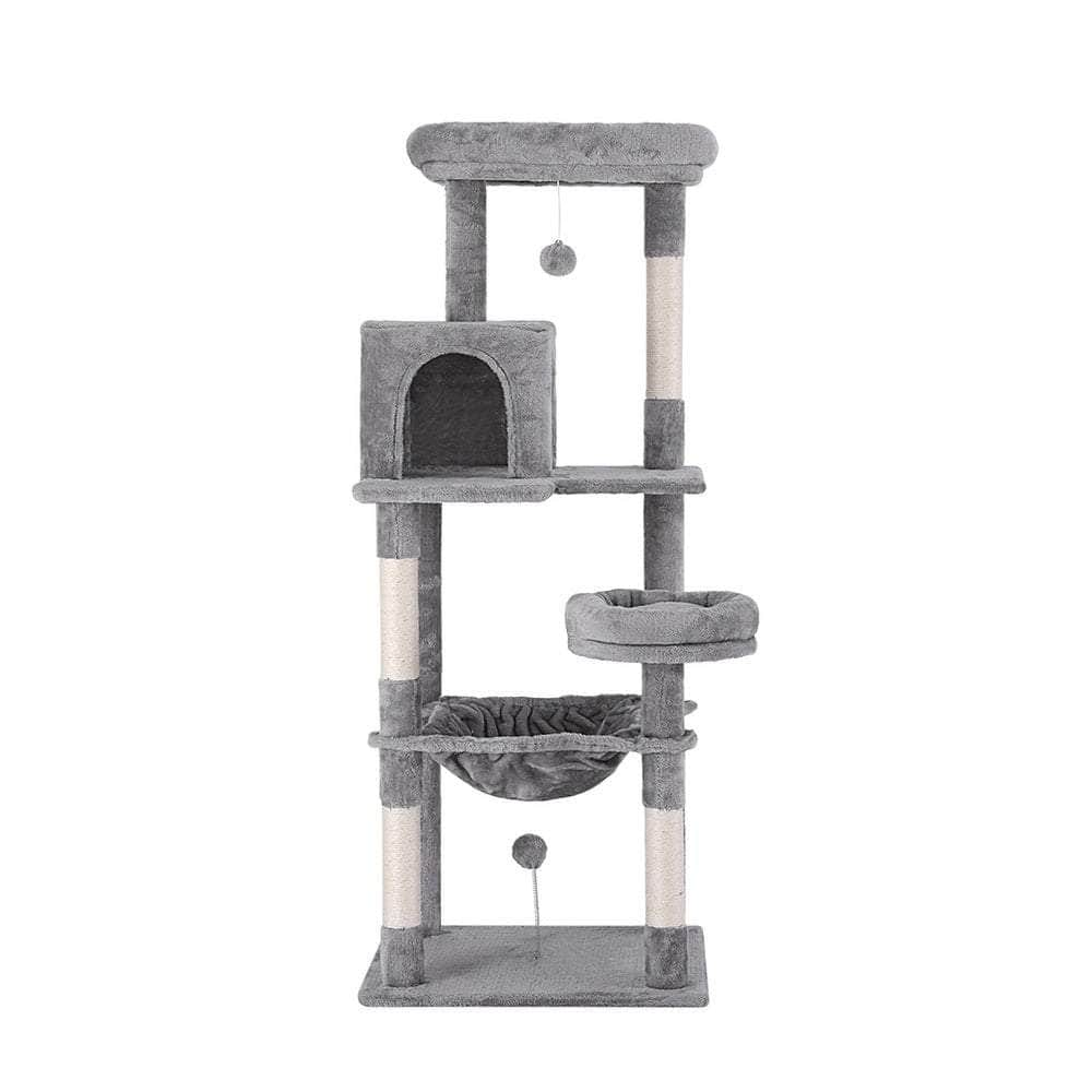 Sleek Cat Tree Tower with Scratching Posts - Grey 143cm