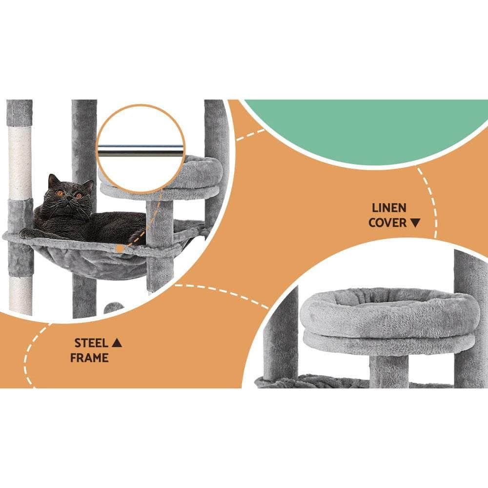 Sleek Cat Tree Tower with Scratching Posts - Grey 143cm