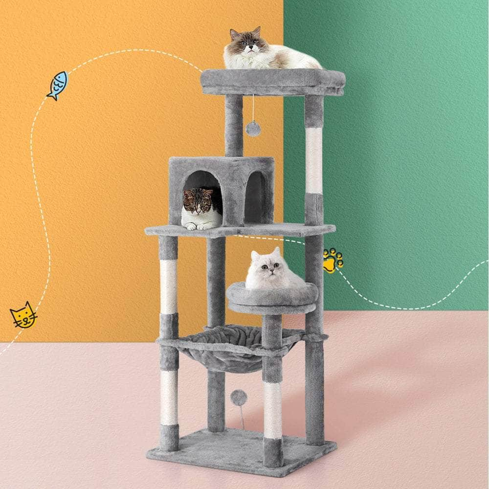 Sleek Cat Tree Tower with Scratching Posts - Grey 143cm