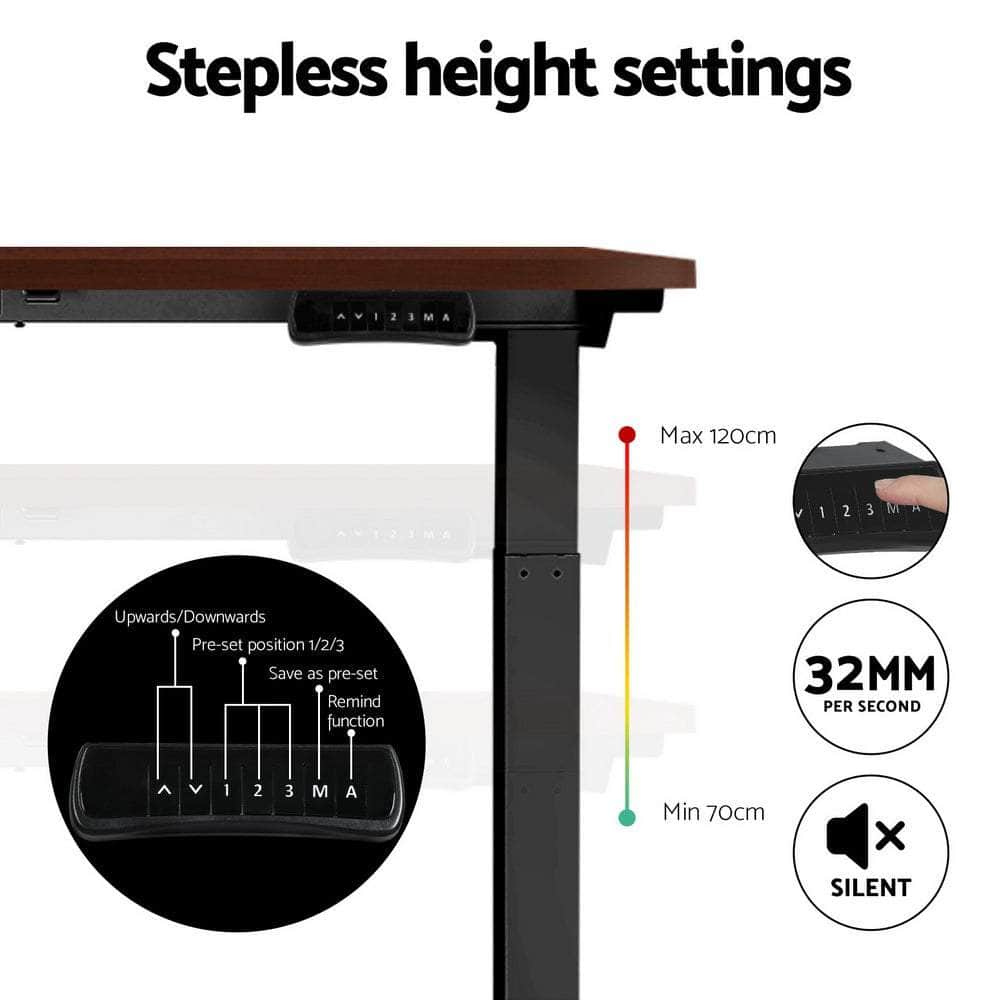 Sleek Electric Standing Desk in White, Walnut and Black - 140cm/120cm