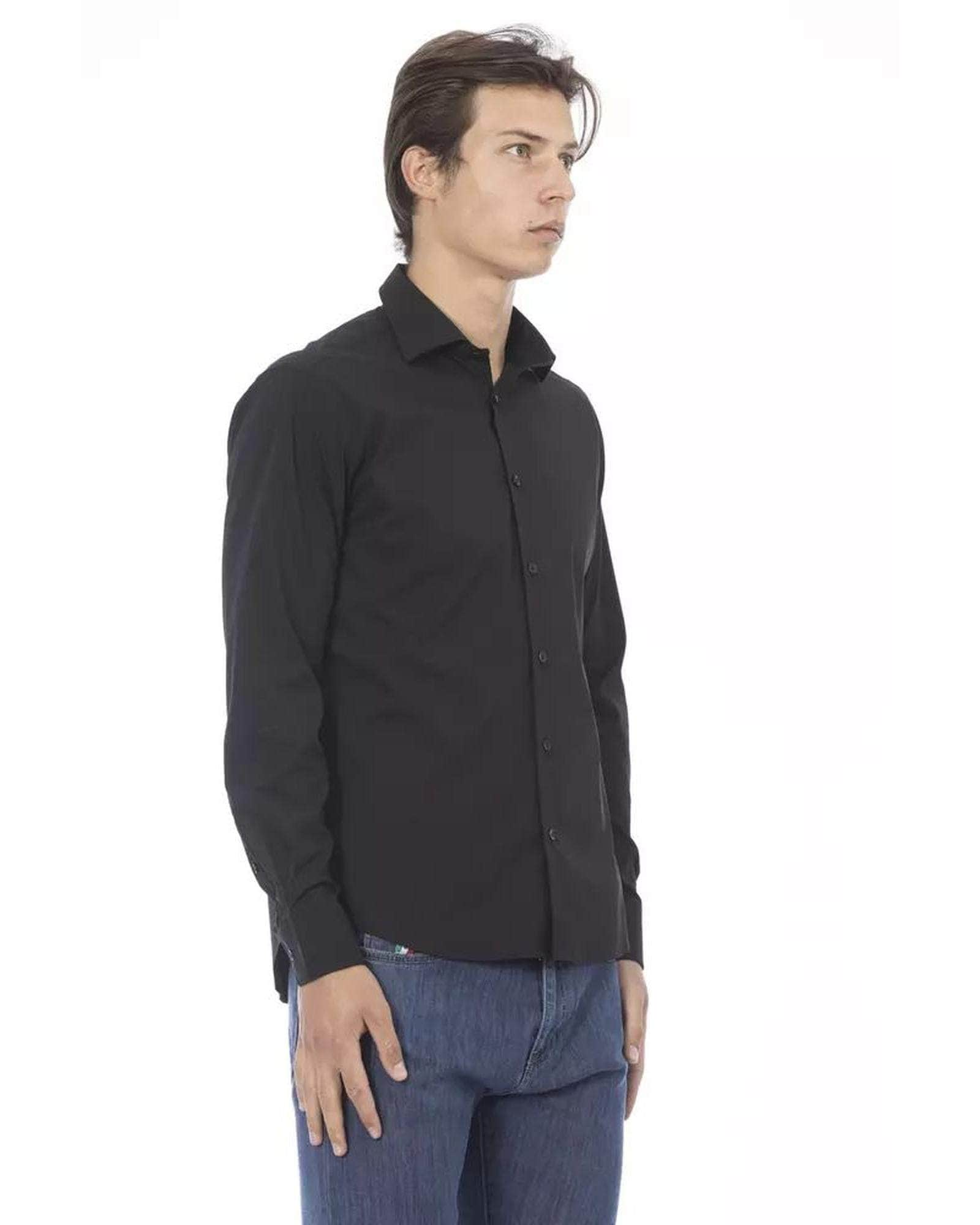 Sleek Men's Black/Bordeaux/Blue Cotton Shirt