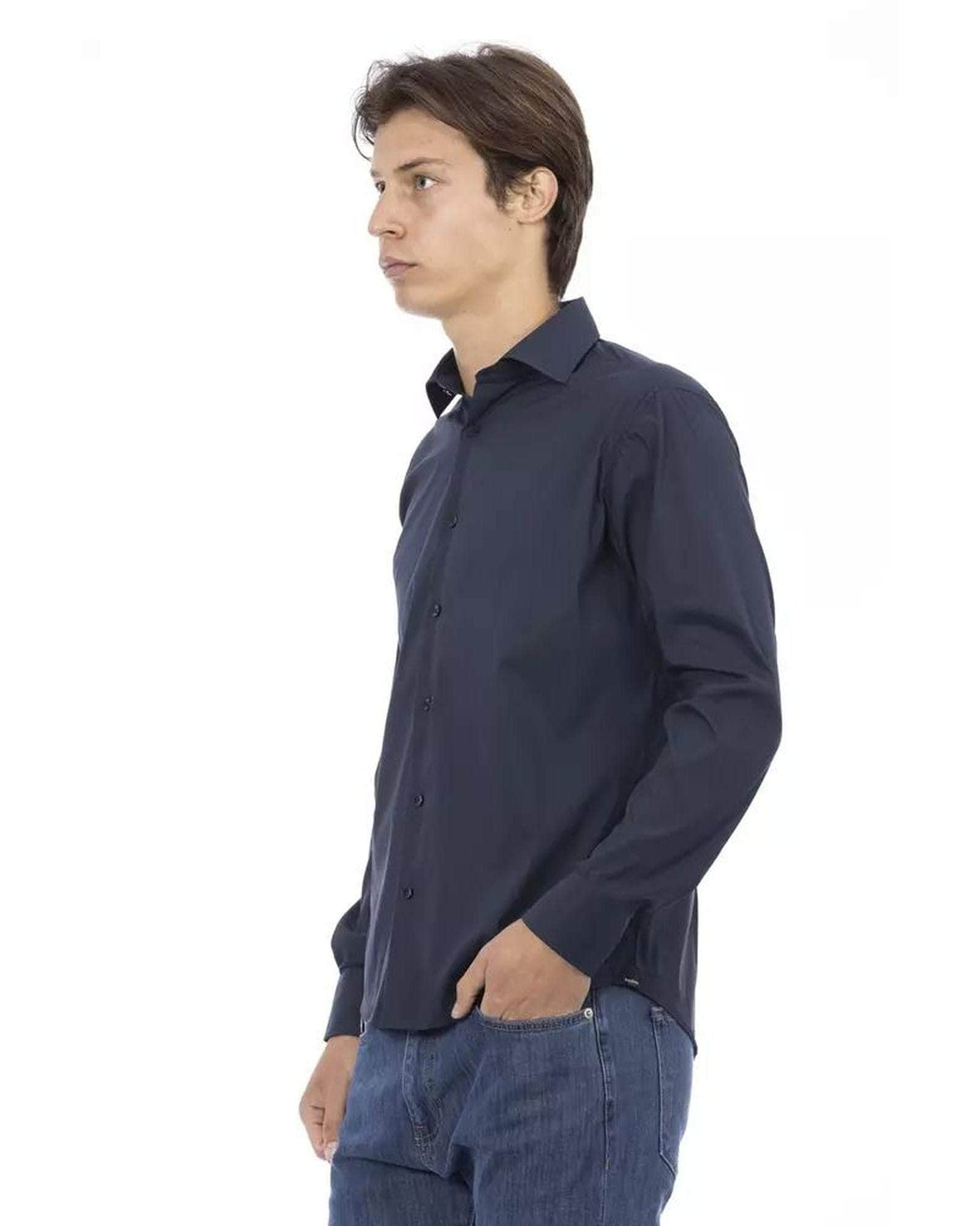 Sleek Men's Black/Bordeaux/Blue Cotton Shirt