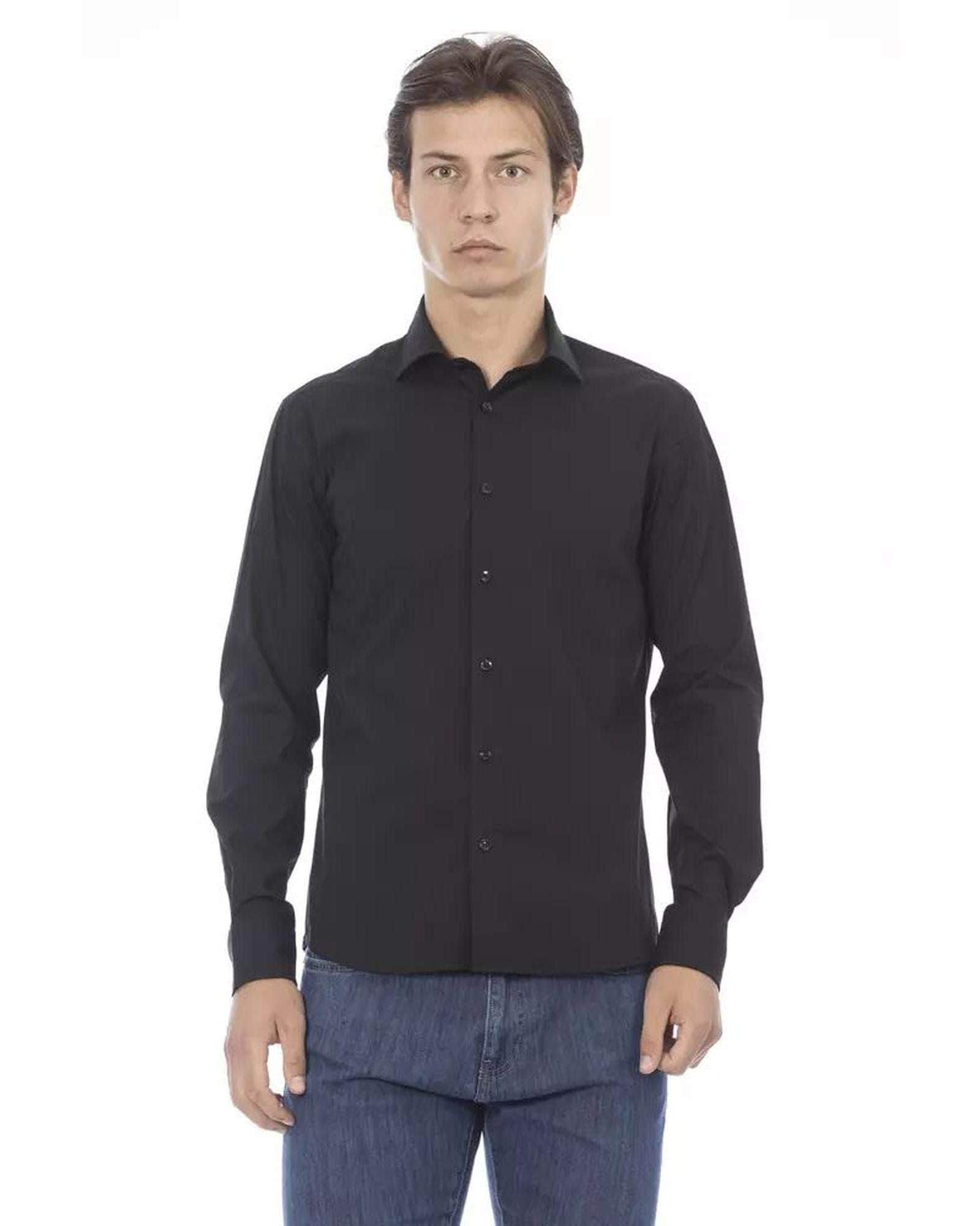 Sleek Men's Black/Bordeaux/Blue Cotton Shirt