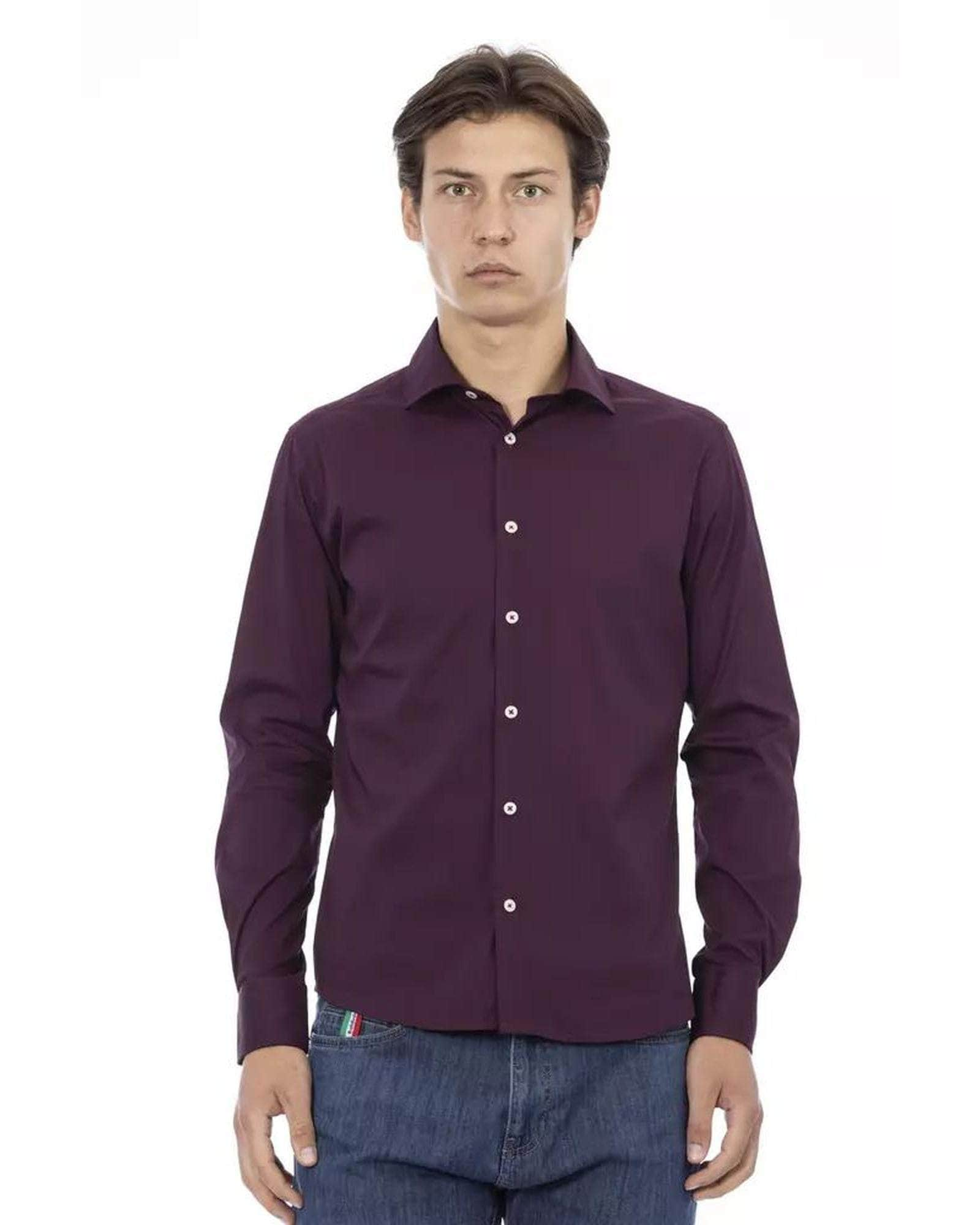 Sleek Men's Black/Bordeaux/Blue Cotton Shirt